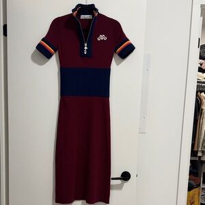 Elegant Burgundy and Navy Midi Dress